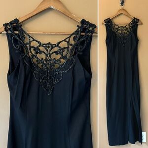 Jessica McClintock Gunne Sax Vintage Black Sequin Bodice Maxi Length Dress 9/10